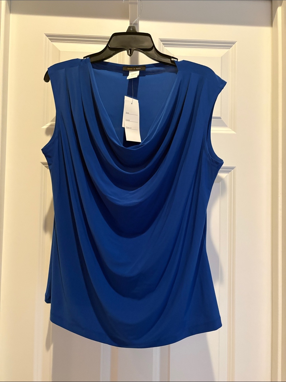 BRAND NEW! Sleeveless Royal Blue Draped Cowl Neck Blouse-95% polyester,5%spandex
